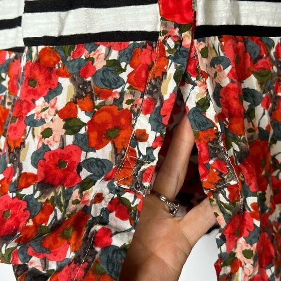 Postmark Anthropologie Black White Stripe Red Poppy Floral Layered Top Blouse Bu - Picture 5 of 13